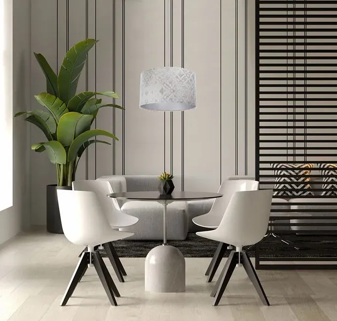 Szaro srebrna lampa wisząca z ozdobnym abażurem 17X S363 M7-B48