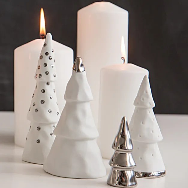 Porcelanowy zestaw WINTER FOREST w srebrnym kolorze, 4 szt.