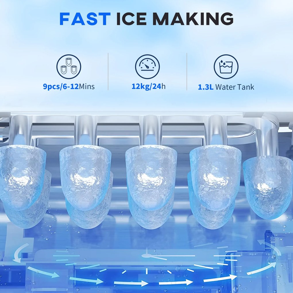 HOMCOM Maszyna do Kostek Lodów, Dispenser Lodów, Producen Kostek Lodów, 29,4 cm x 22,2 cm x 29 cm, Czarny