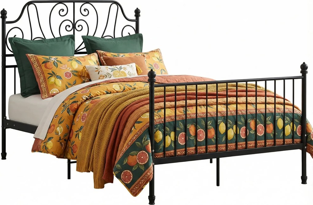 Czarne metalowe łóżko z zagłówkiem 120x200 cm T4-N93