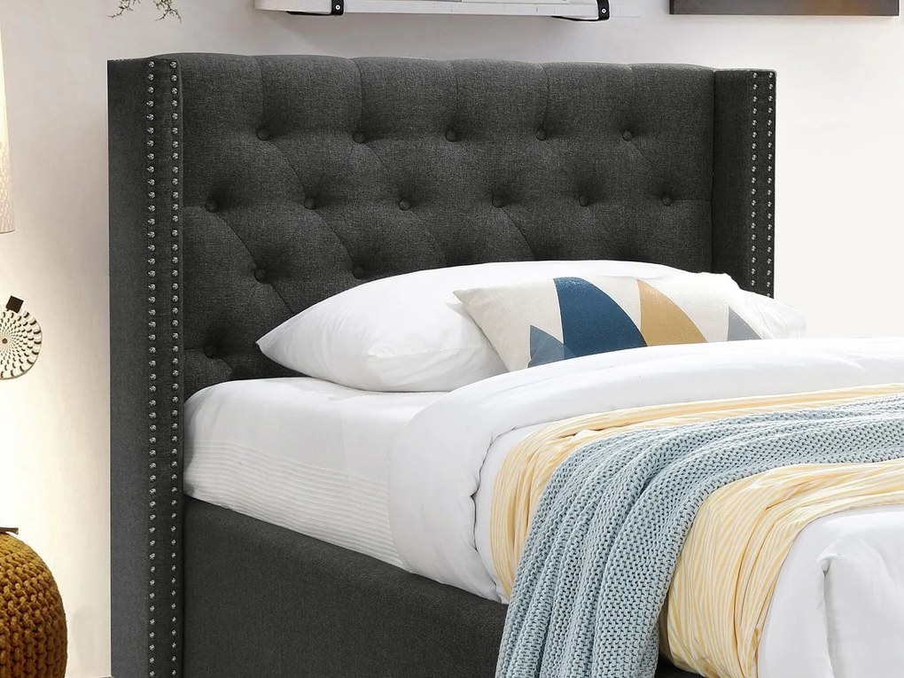 Łóżko MASSIMO z pikowanym zagłówkiem – 90 × 200 cm – tkanina w kolorze szarym