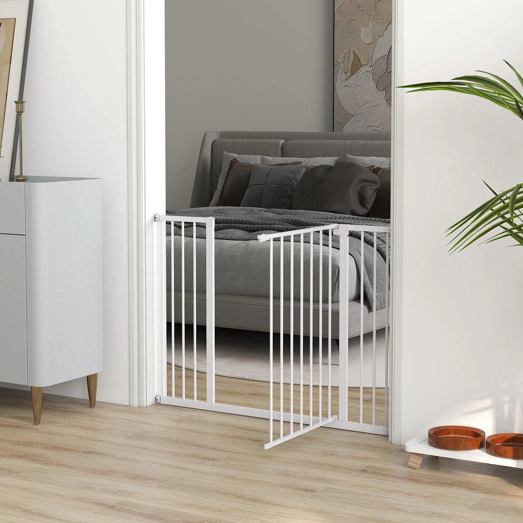 PawHut Barierka Ochronna dla Zwierząt Psów Metal Regulowana Biała 72107x76 cm | Aosom PL