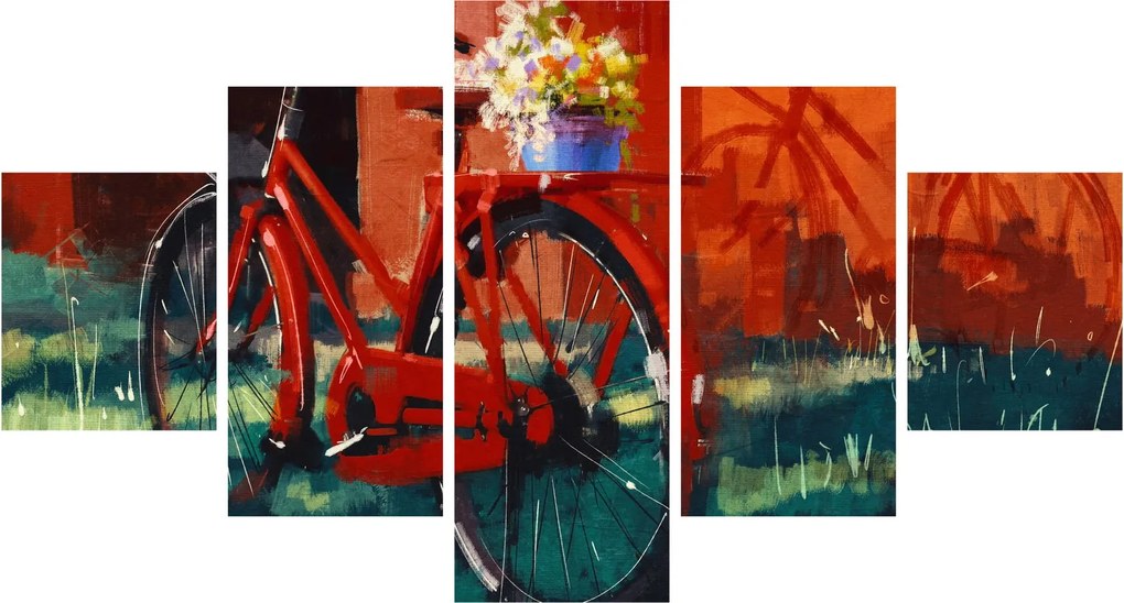 Obraz czerwonego koła, malowanie akrylowe (125x70 cm)