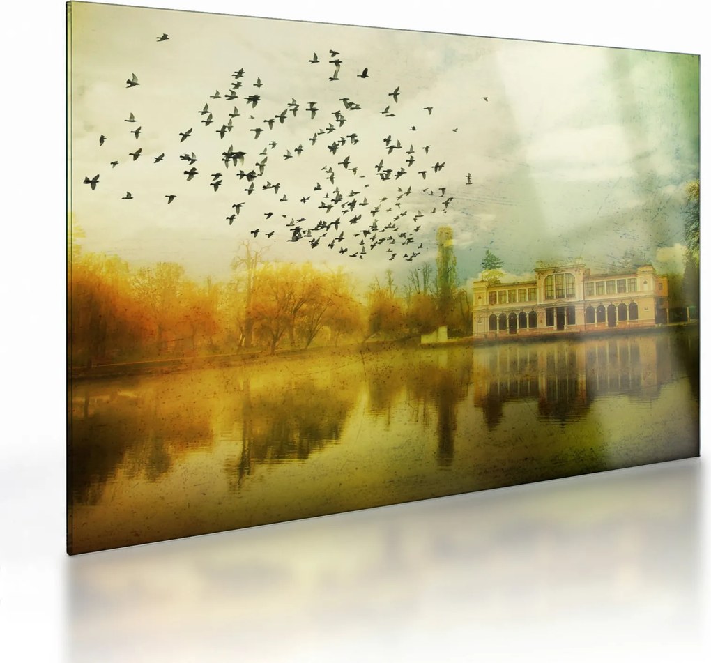 Obraz na szkle namalowanego krajobrazu z rezydencją (70x50 cm)