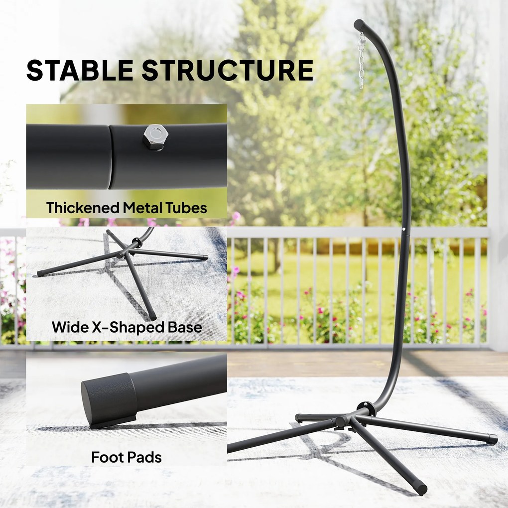 Outsunny Stelaż do foteli wiszących w kształcie litery C, Regulowany metalowy stojak z łańcuchem, Udźwig 150 kg, Czarny | Aosom PL