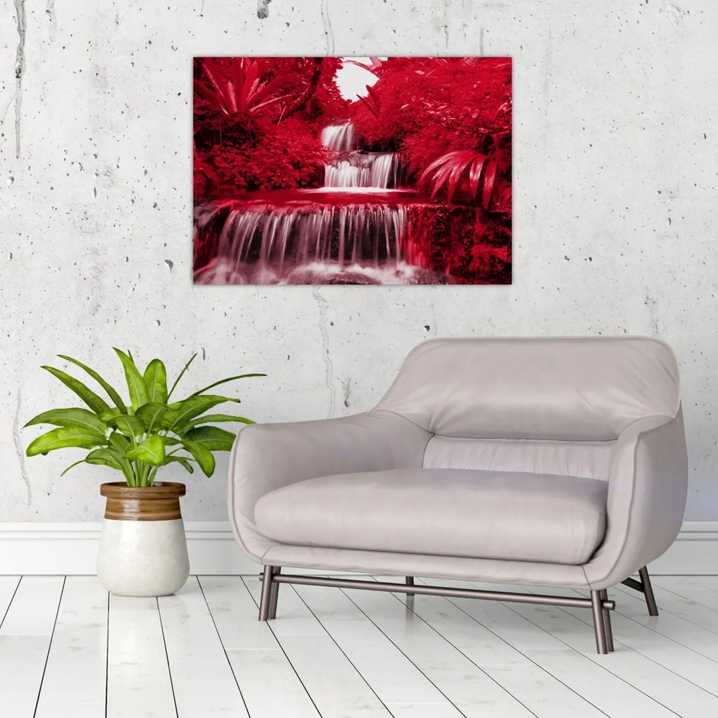 Obraz na szkle - Indonezyjskie wodospady w kolorze czerwonym (70x50 cm)