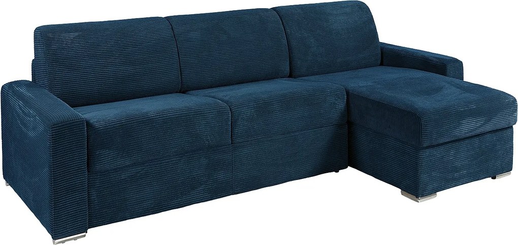 Kanapa narożna rozkładana uniwersalna z niebieskiego sztruksu - Powierzchnia spania 160 cm - Materac 14 cm - CALITO