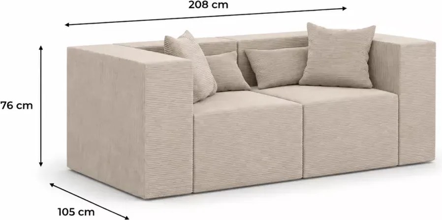 Nowoczesna kanapa modułowa Terospito sztruksowa – kanapa do małego salonu z poduszkami