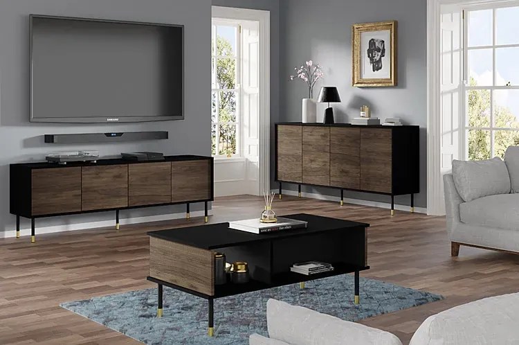 Frezowana szafka pod TV czarny + dąb catania M8-S99