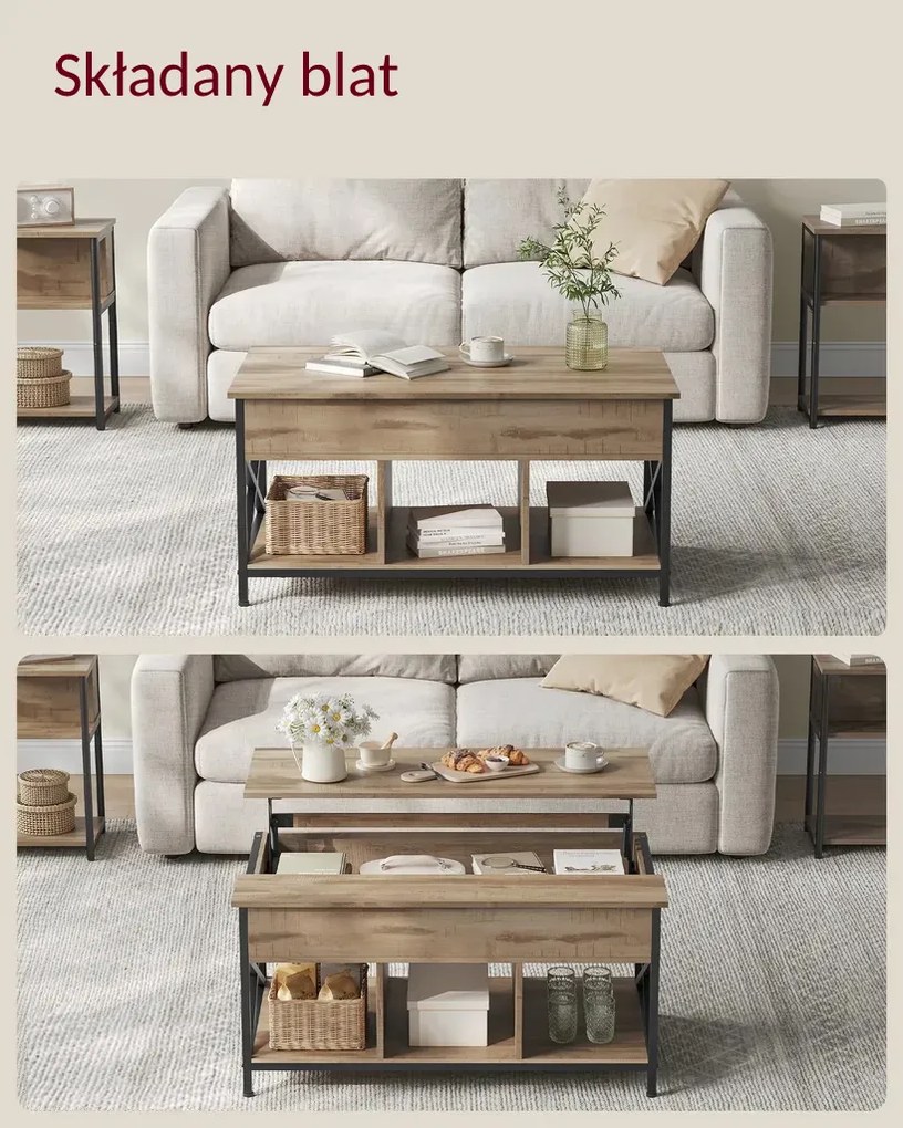 Regulowany stół konferencyjny LUBOR, 60x100x(48-62)cm, camel brąz/czarna Vasagle