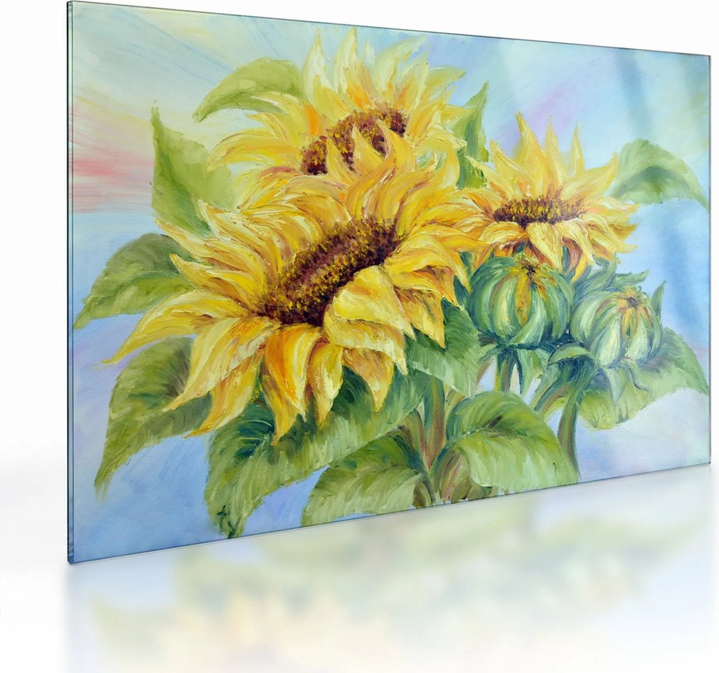 Obraz na szkle kwitnących słoneczników (70x50 cm)