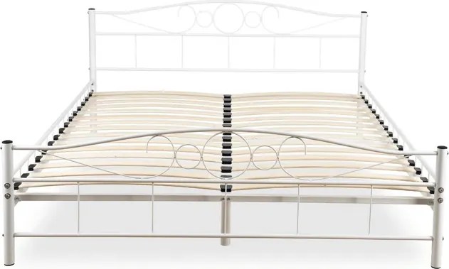 Łóżko Metalowe 160x200 cm ze Stelażem Dwuosobowe GRIFFIN Białe Loft