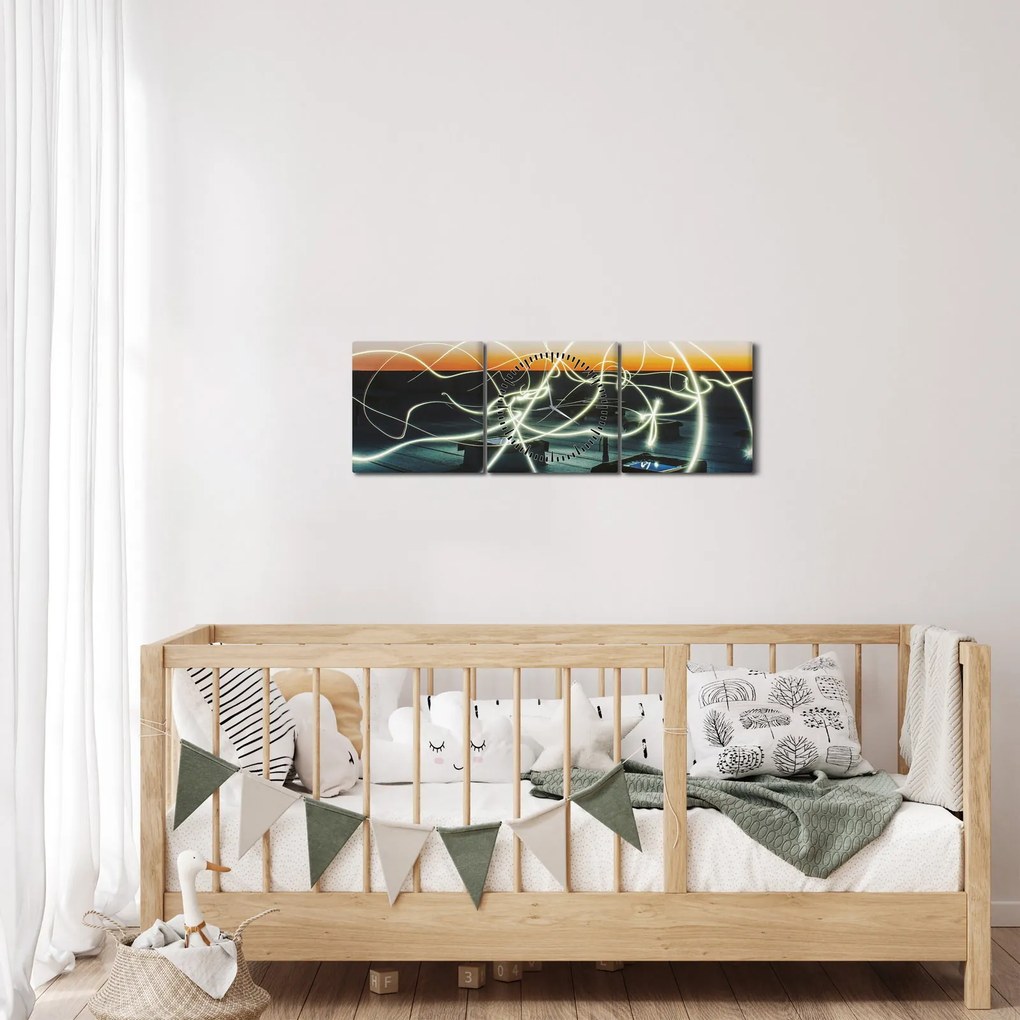 Obraz - widok nieba z dachu (z zegarem) (90x30 cm)
