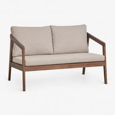 Sofa Dwuosobowa Z Drewna Akacjowego Kaela Ciemny Akacjowy Brąz & Tkanina W Kolorze Orzecha Laskowego - Sklum