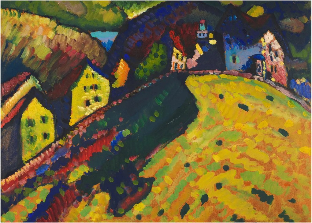 Obraz na szkle - Vasily Kandinsky, Houses at Murnau, reprodukcje (70x50 cm)