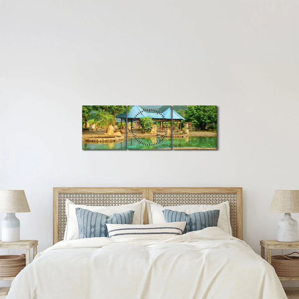 Obraz - Shanghai hotel park (z zegarem) (90x30 cm)