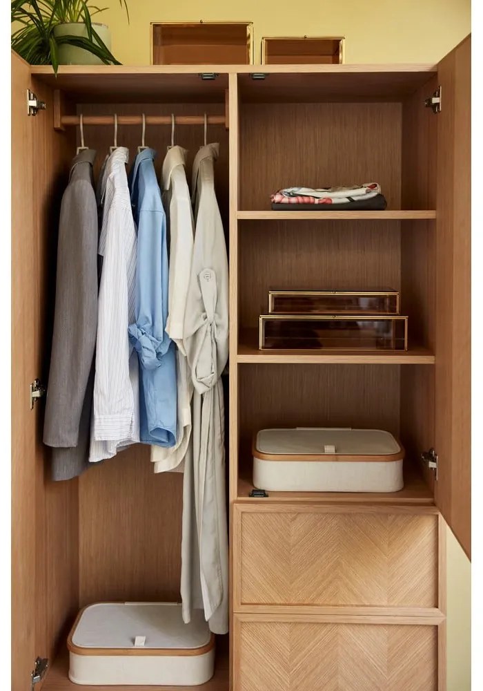 Beżowe tekstylne pojemniki zestaw 2 szt. z pokrywką 38x26x9 cm Ecru – Hübsch