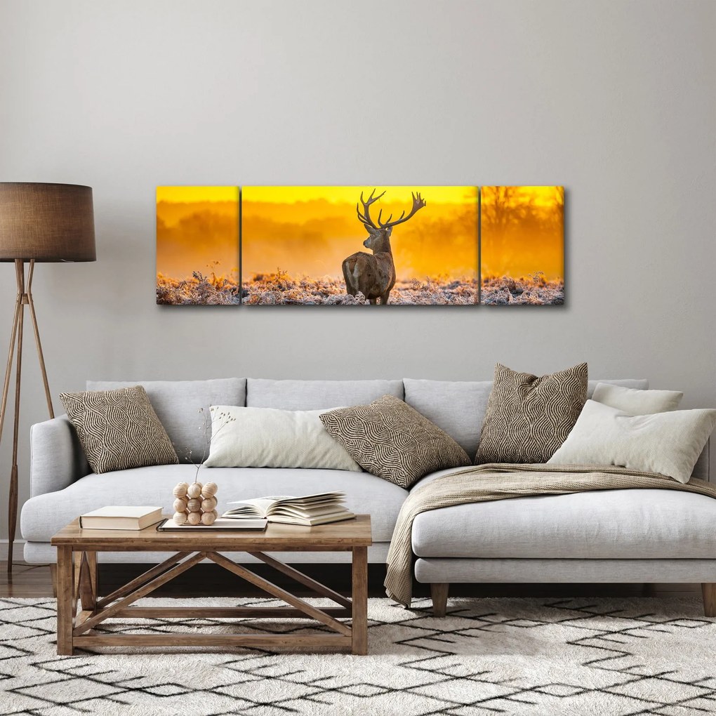 Obraz - Jeleń o wschodzie słońca (170x50 cm)