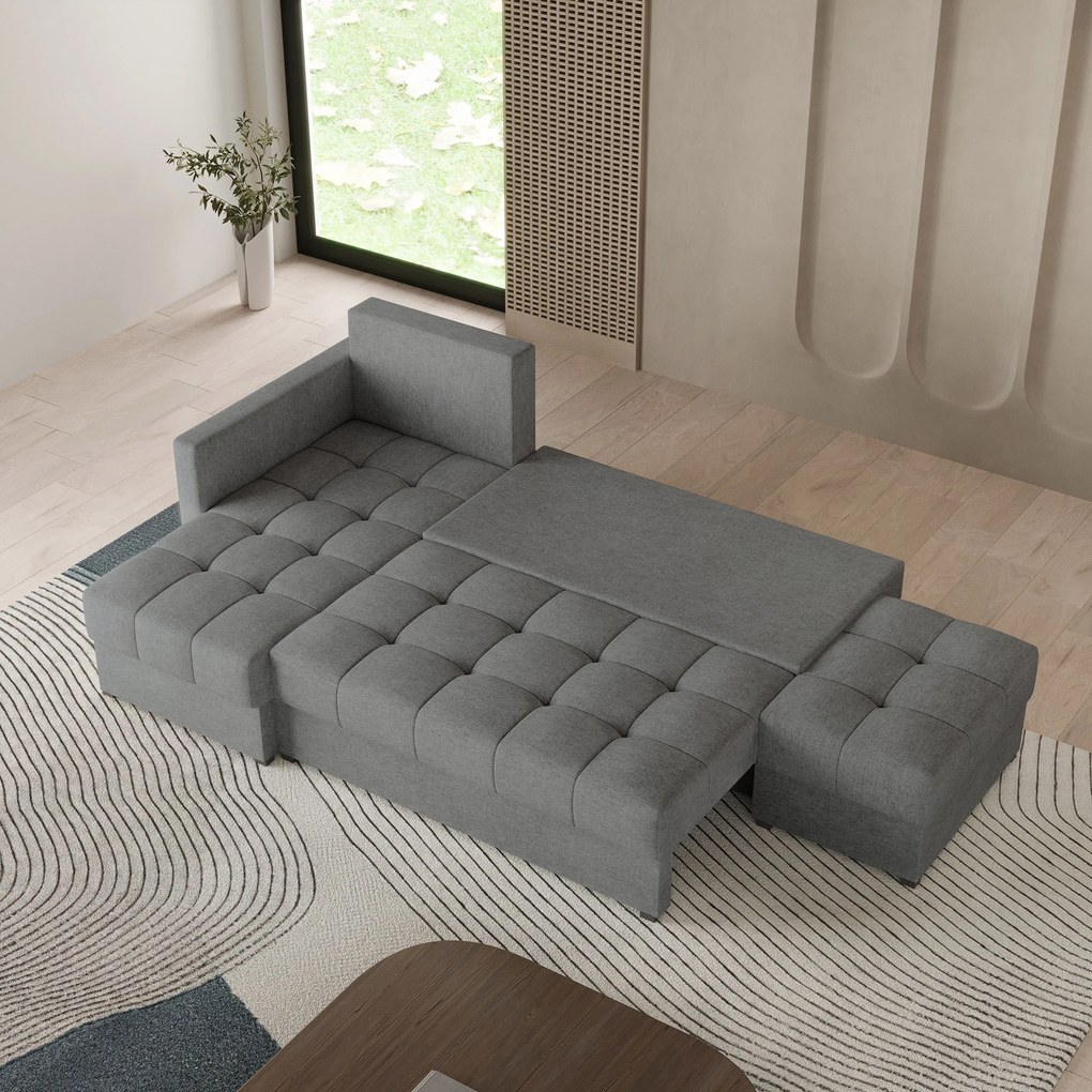 Masseno Narożnik LUMARI z funkcją spania i pojemnikiem na pościel Narozniki L, Rozkładana sofa - Szary, NEVE 90
