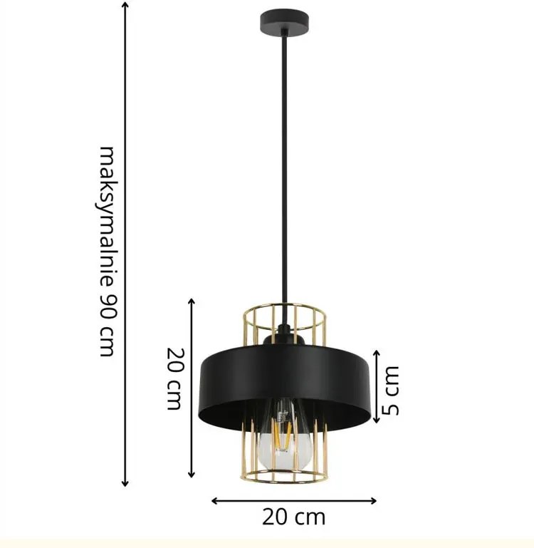 Czarna metalowa lampa wisząca w stylu loft - A239 biały i naturalny