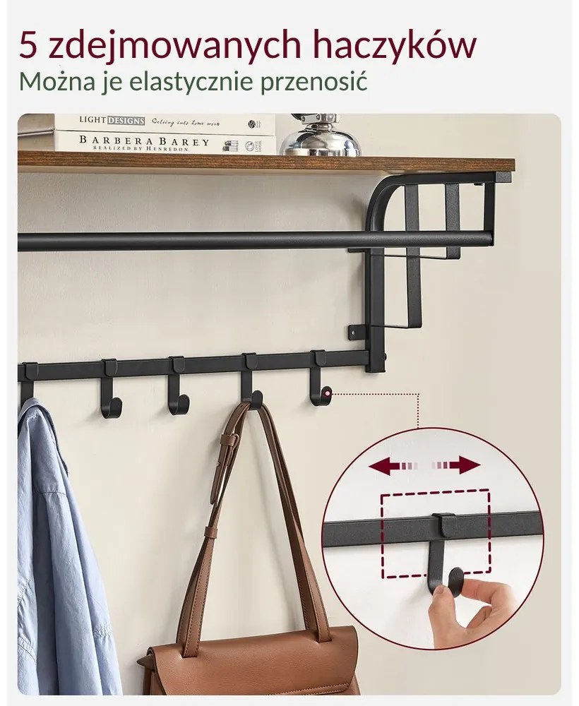 Wieszak ścienny HENRY, 66x30x27cm, czarna/brąz Vasagle