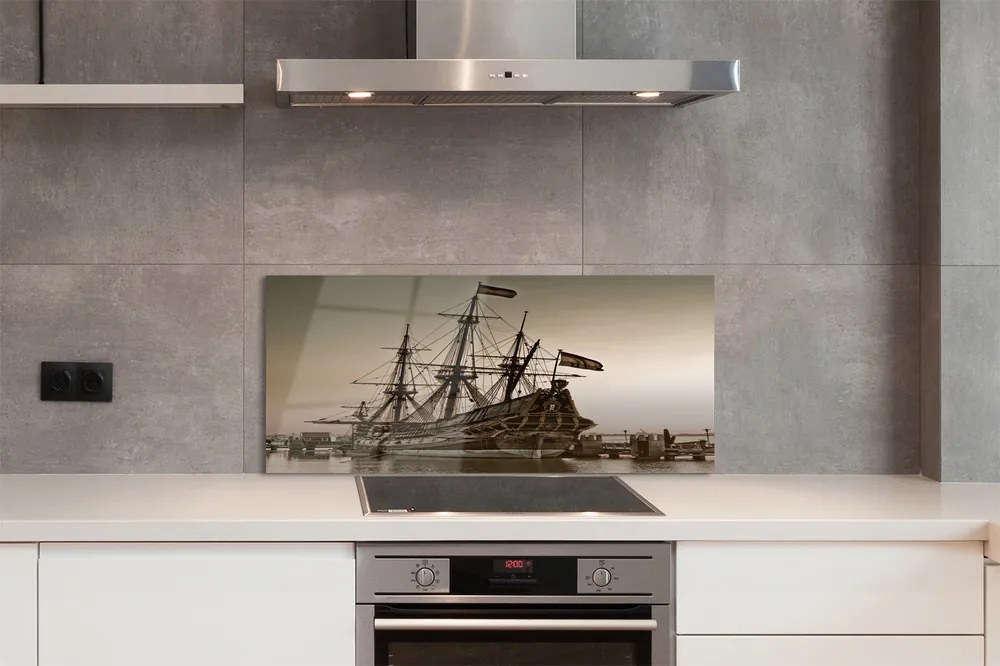 Szkło do Kuchni na Ścianę Zabytkowy Statek na Morzu