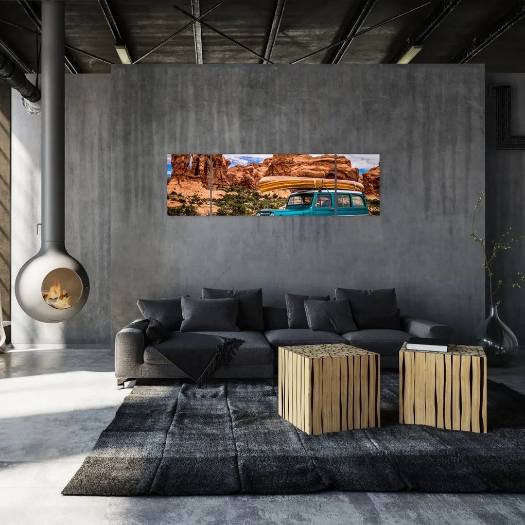 Obraz pojazdu terenowego w górach (170x50 cm)