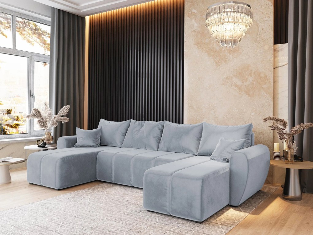Masseno Narożnik MADISON z funkcją spania i pojemnikiem na pościel Narozniki U, Rozkładana sofa - Jasnoszary, PAROS 05
