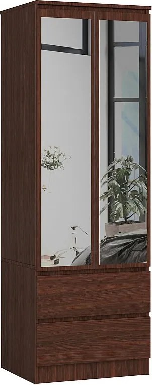 Szafa AKORD S60 Wenge 60 cm z lustrem 2 drzwi 2 szuflady kolor Wenge mat 1 półka 60x51x180 cm