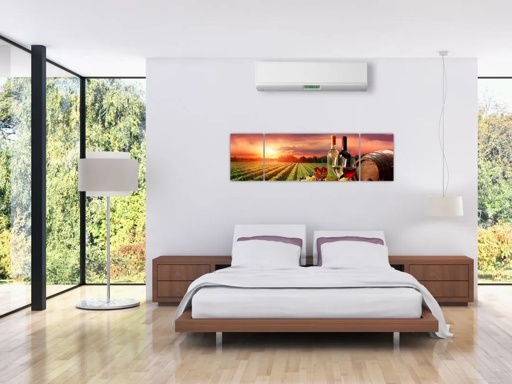 Obraz winnicy z winem (170x50 cm)