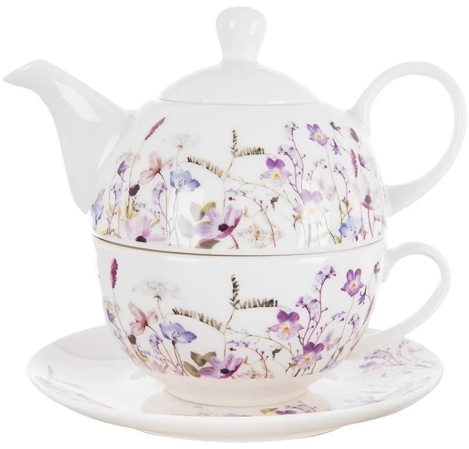 Biało-fioletowy porcelanowy serwis do herbaty Louka – Orion