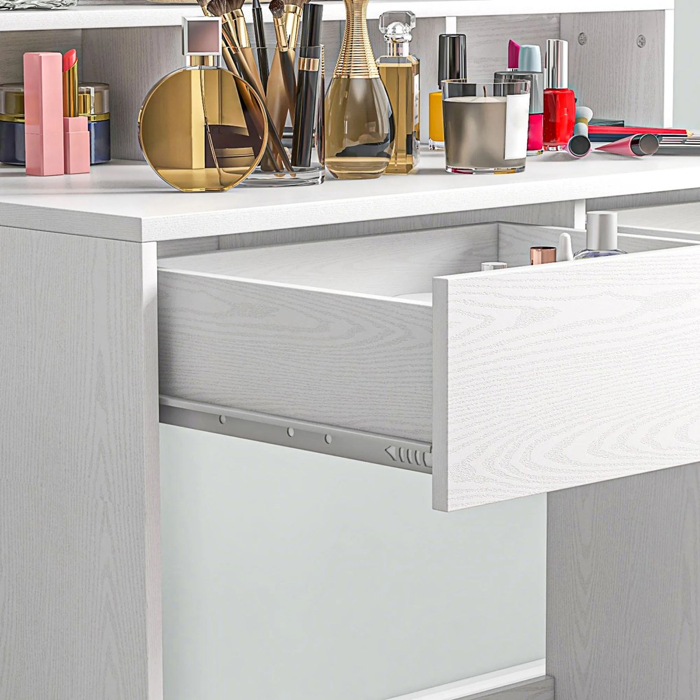 HOMCOM Toaletka z oświetlonym lustrem, szufladami, 3 opcje światła, 10 żarówek, nowoczesna toaletka w kolorze białym