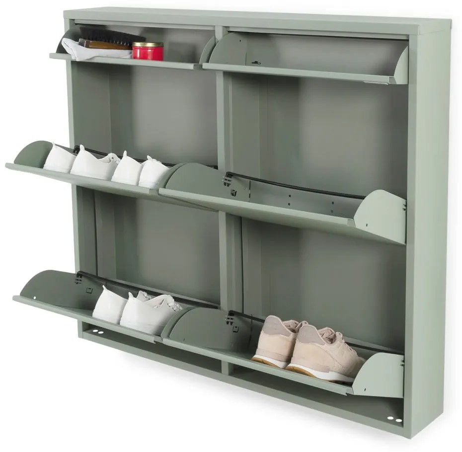Szarozielona metalowa uchylna szafka na buty 98x86x15 cm Billy – Spinder Design