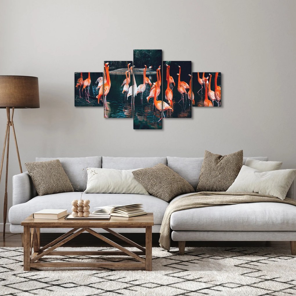 Obraz stada flamingów (125x70 cm)