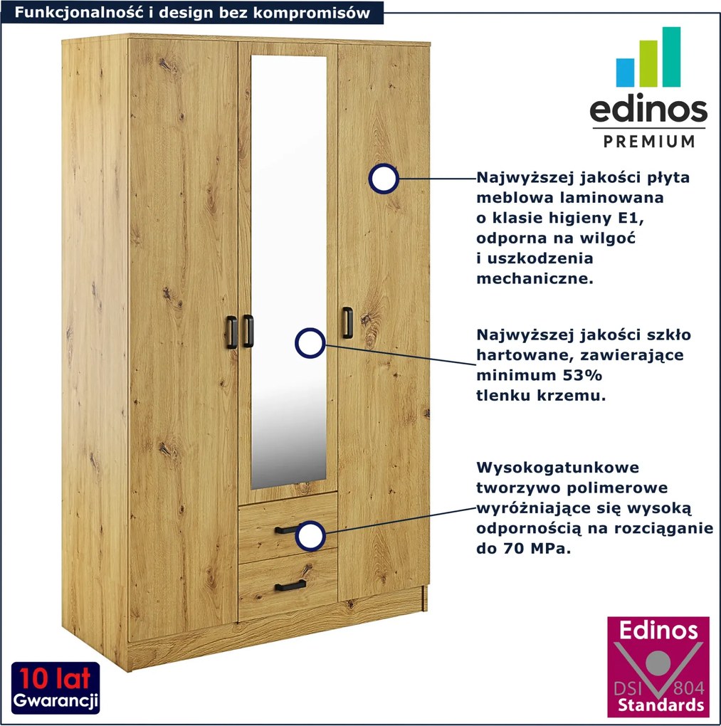 Trzydrzwiowa szafa uchylna z lustrem dąb artisan T9-A05