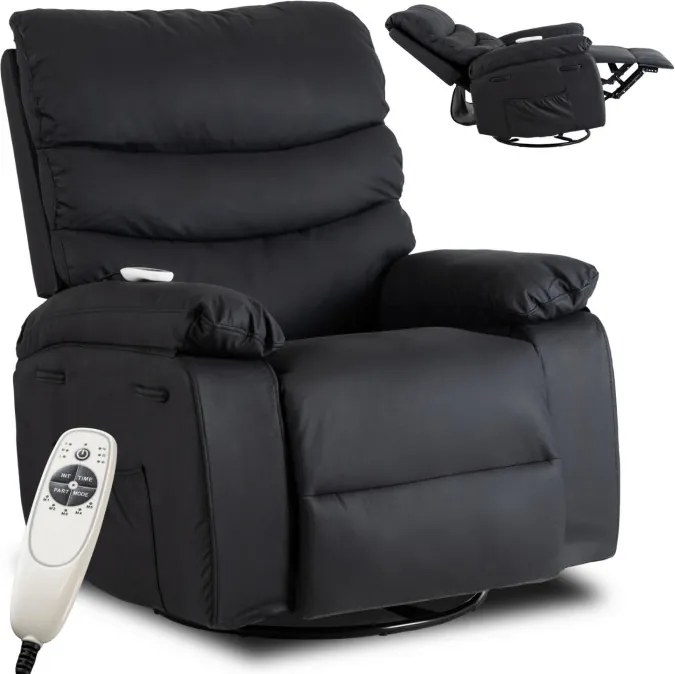 Fotel Masujący BRUCE Rozkładany Czarny Ekoskóra Nowoczesny