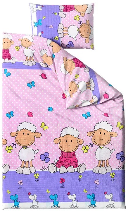 PrzytulneMieszkanie.pl PrzytulneMieszkanie.pl Pościel z kory do łóżeczka OWCZKI różowe Rozmiar pościeli: 45 x 65 cm | 90 x 135 cm