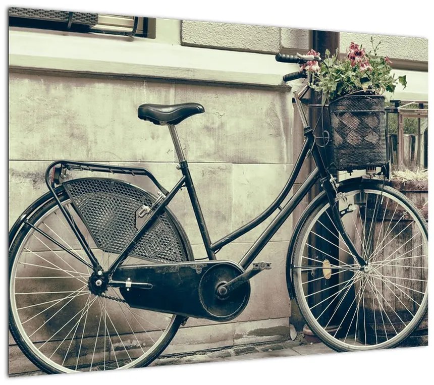 Obraz - Vintage rower z kwiatami (70x50 cm)