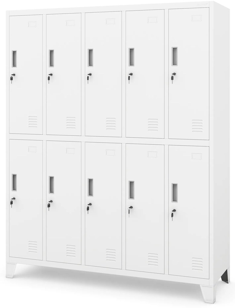 Szafa socjalna BHP ubraniowa 10-drzwiowa biała: BARTEK 1360 x 1720 x 450 mm