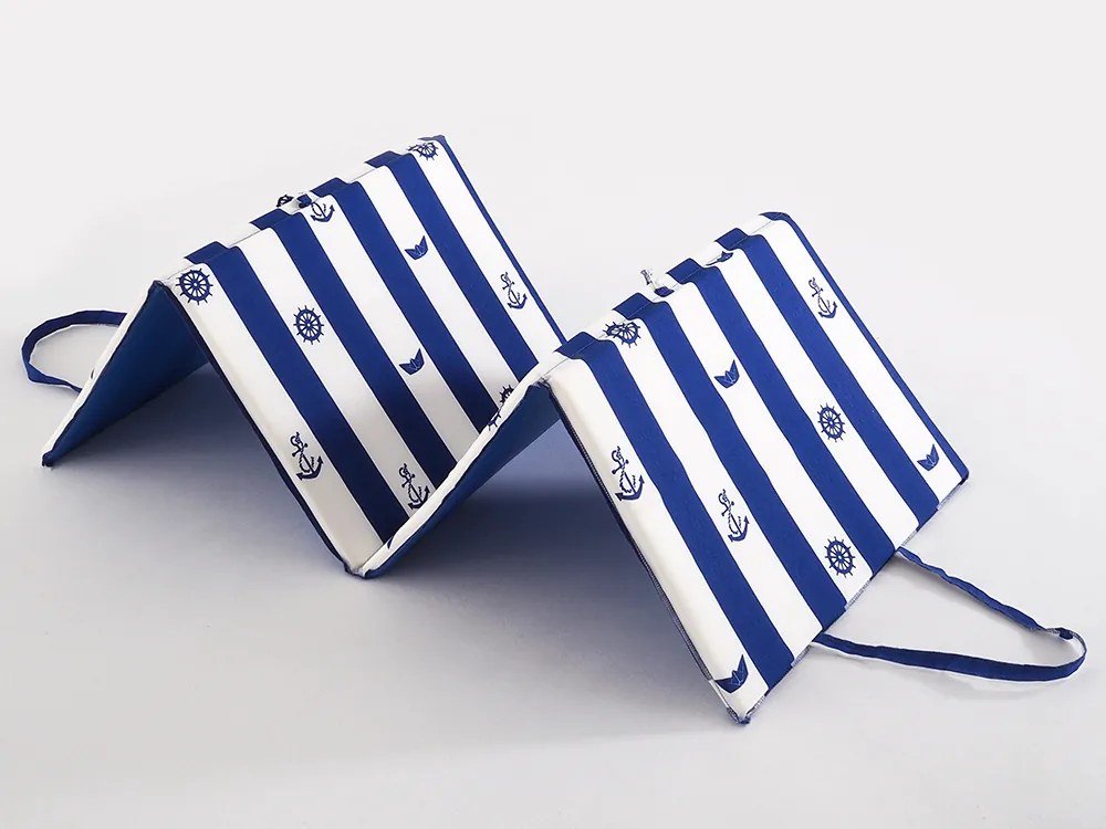 Leżak plażowy PASEK A KOTWICA 137x49 cm, niebiesko-biały