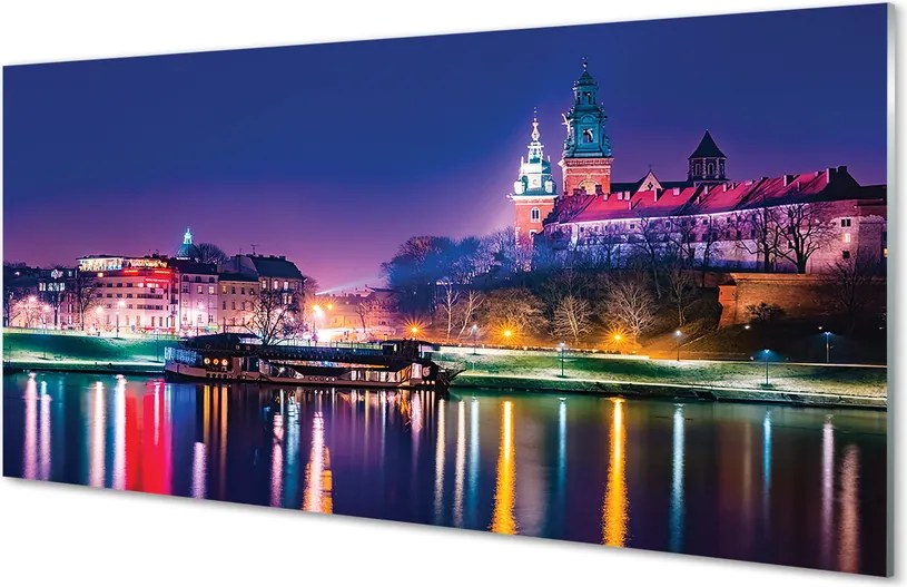 Panel Szklany Nocna Panorama Krakowa nad Wisłą