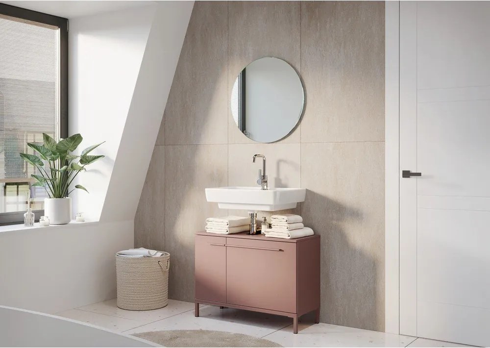 Brązowa szafka pod umywalkę z matowym wykończeniem 80x59 cm Laurino – Germania