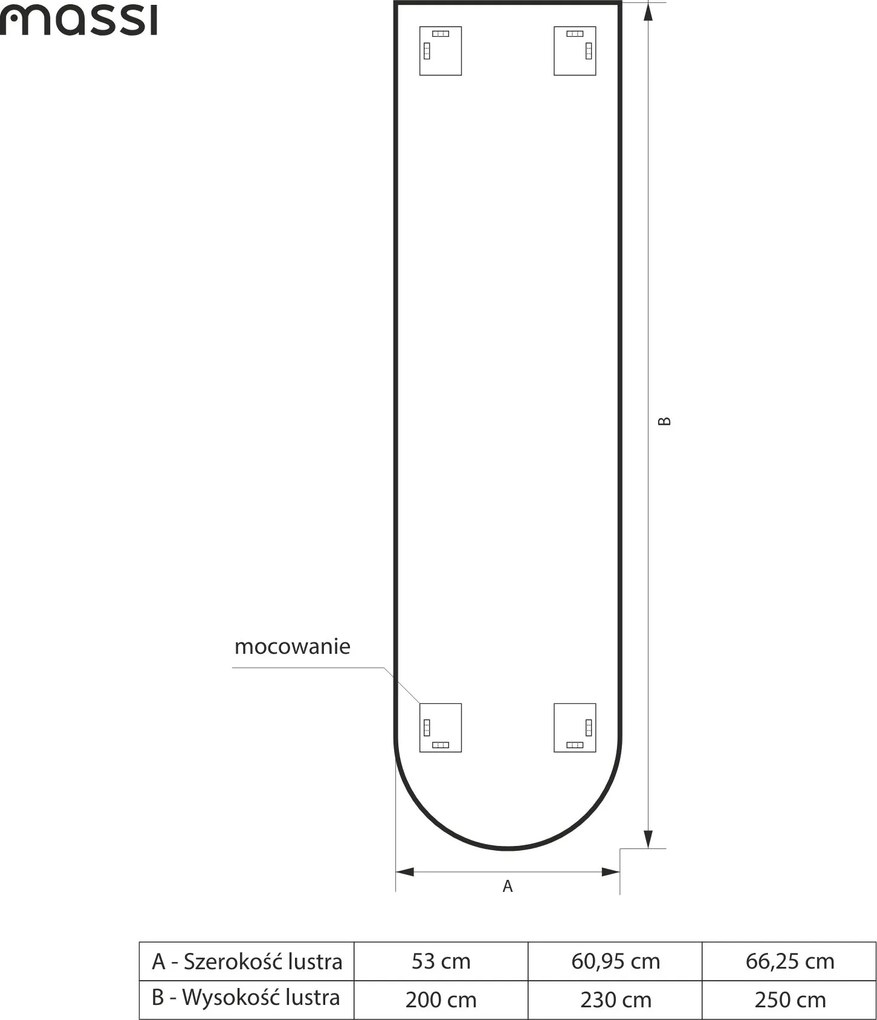 Lustro portalowe bezramowe oszlifowane z podświetleniem ARCH SLIM LED | Różne rozmiary | Różne kolory : Kolor tafli szkła - Srebrny, Rozmiar - 53 x 200 cm