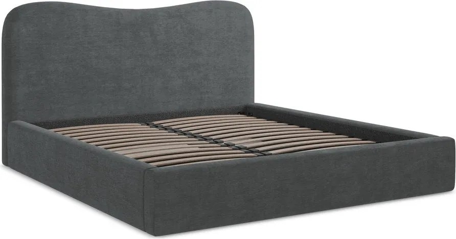 Ciemnoszare tapicerowane łóżko dwuosobowe ze schowkiem ze stelażem 160x200 cm Kahai – Makamii