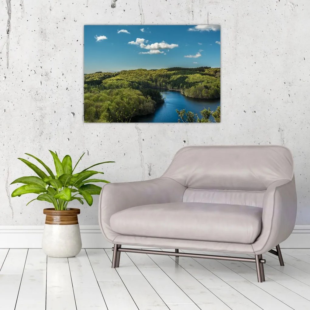 Obraz na szkle - Jezioro w lesie (70x50 cm)