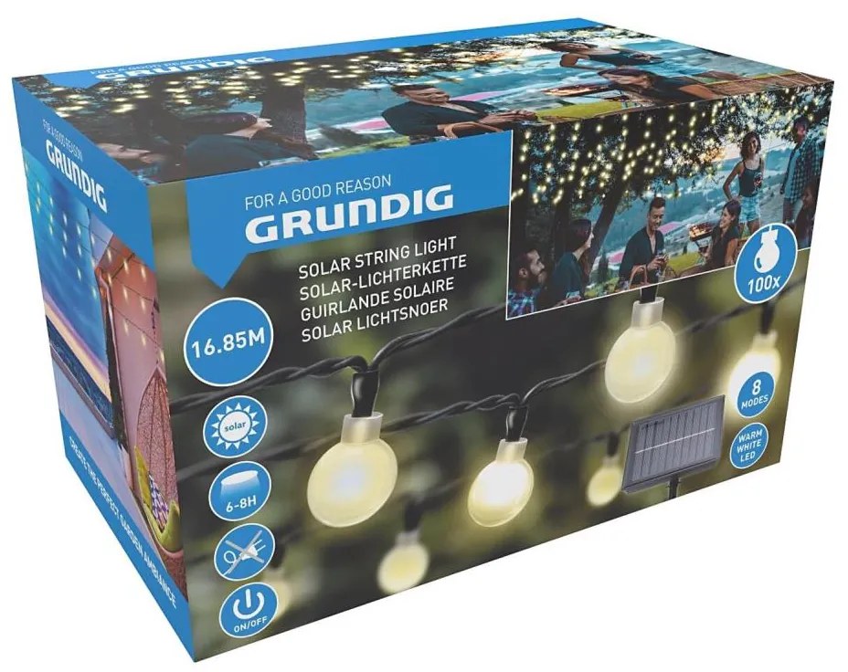 Grundig - LED Łańcuch solarny 100xLED/8 funkcji 16,85m ciepła biel