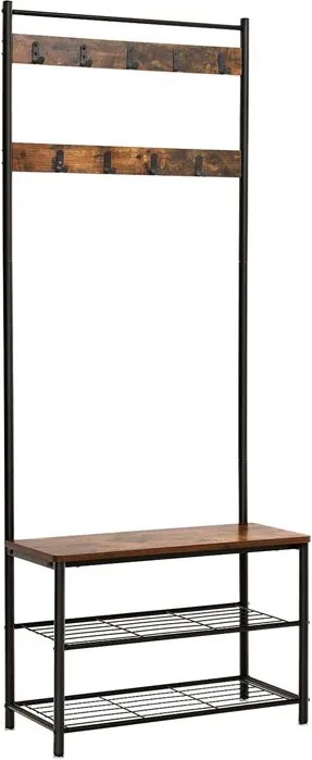 Wieszak z ławką i stojakiem na buty HENRY w stylu industrialnym, 32x70x175 cm, brązowy/czarny Vasagle