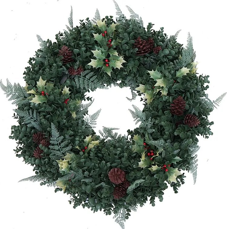 Sztuczna wieńce MCW-O98,  zielona z czerwonymi jagodami