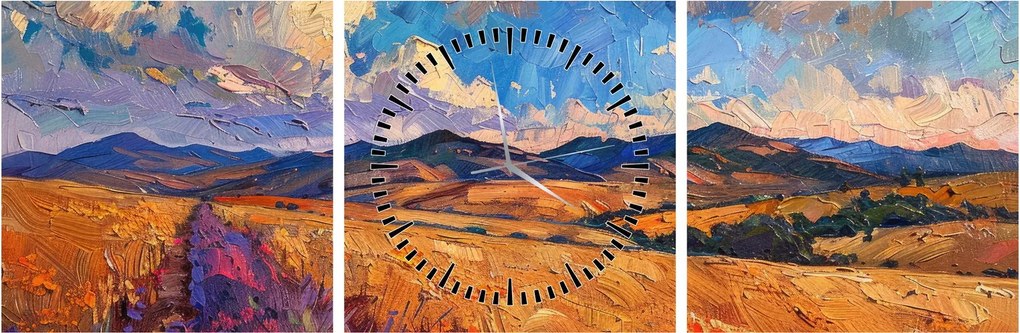 Obraz - Obraz olejny przedstawiający krajobraz (z zegarem) (90x30 cm)