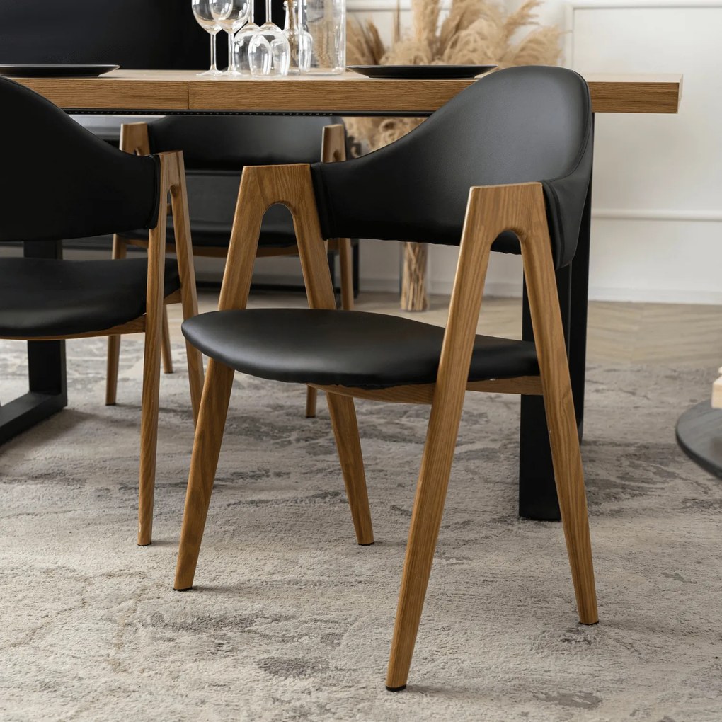 Krzesło Tapicerowane do Salonu WILLY Czarne Ekoskóra Nowoczesne Loft